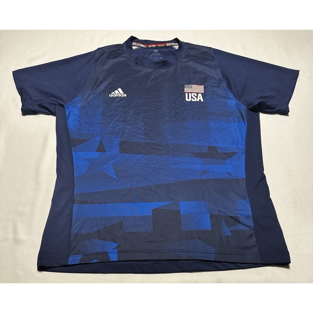 USA Volleyball Adidas Shirt Mens Large Short Sleeve United States Olympics
